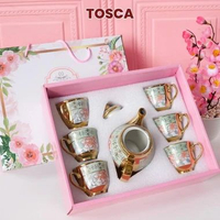 Hampers Set Cangkir Teh Teko Tea Pot Eropa Keramik Souvenir Mug Gelas - Eropa2+1 MiniBlue Eropa6+1 M