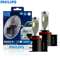 Philips X-treme Ultinon LED H8 H11 H16 12V 12834UNIX2 6000K Car LED Fog Lamps Auto Headlight +200% More Bright (Twin Pack)