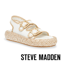 STEVE MADDEN-PORTOFINO 調節扣草編厚底涼鞋-白色
