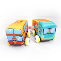 【Oceanbaby】布製迴力玩具車套組 遊戲車/玩具布車/迴力車/嬰幼兒玩具車/布製可水洗/小車車/玩具車/布製車-貨櫃車+雙層巴士組