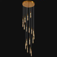 Modern Crystal Chandelier Dimmable LED Gold Ceiling Light Crystal Bubble Pendant Lights Living Room Lobby 90W Stair