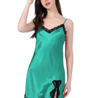Spaghetti Strap Lace,16MM 100%Real Silk Nightgown for Women,Sexy Pajama Dress,2024 Spring Summer New Sleepwear,P42124QM