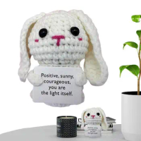 Positive Crochet Mini Crochet Toy Home Decor 10cm Cartoon Panda Bunny Tiger Bear Decor Cheer Up Knitted Doll Holding Card Funny