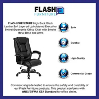Black LeatherSoft High Back Swivel Executive Office Chair Ergonomic Design with Smoke Metal Base Contemporary Style ANSI/BIFMA