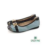 【GREEN PINE】異材質撞色拼接娃娃鞋藍色(00320801)