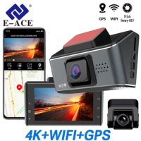 E-ACE car dvr 4K Camera Dash Cam Camera Recorder With Parktronic GPS Wifi 2160P Support Interior Cam