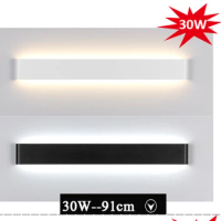 Modern 14W 41cm Long Aluminum Alloy Black / White LED Indoor Wall Sconce Lamps in bedroomm as Decoration Lighting 100-240V ac