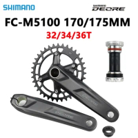 Original SHIMANO DEORE FC M5100 Crankset 1x11 Speed MTB 34/36T Crank WUZEI Chainring BB MT501/MT500/BB52 for Saint MTB Crankset