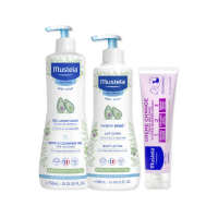 【Mustela 慕之恬廊】新手爸媽SOP限量加大組(多慕雙潔乳750ml+爽身潤膚乳500ml+VBC屁屁膏150ml 洗髮 乳液)