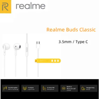 New Official Realme Buds Classic Earphone 3.5mm Type C In-Ear Wired Music built-in HD Microphone Outdoor Sport Headset