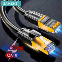 Samzhe Cat8 Ethernet Cable SFTP 40Gbps Super Speed RJ45 Network Cable Gold Plated Connector for Router Modem CAT8/7/6 Lan Cable