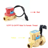 1pc 3/4PT Or 1/2" PT Male To Female Thread 90W Pump Flow Sensor Liquid Water Heater Switch Red Yellow