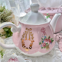 ｛現貨 附發票｝速發 骨瓷茶壺 純金蝴蝶結 珍藏 限量版 花籃 復古 公主 超高質感 生活用品 居家生活 歐式 法式 鄉村風