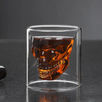 Double-layered Transparent Skull Head Coffee Mug Crystal Glass Cup for Home Bar Club Whiskey Tequila