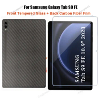 For Samsung Galaxy Tab S9 FE 10.9 inch Tab S9 FE+ 12.4 1 Set = Soft Back Carbon Fiber Film + Tempered Glass Screen Protector