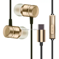 wholesale 100pcs/lot Type-C Metal Earphone for Oneplus 7 Pro In-ear Mic Wire Control usb-c Headset Earphone for Note 10 Plus