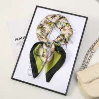 ✨   [Subsidies Ongoing] 70's Floral and Dot Pattern Faux Silk Scarf, Small Rectangular Scarf, Korean