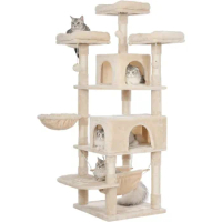 Cat Tree, 66.3 Inch Multi-Level Large Cats Tower With Plush Top Perches Tower, Cat Tree