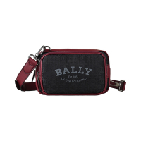 BALLY  CHADD 燙印LOGO印花尼龍牛皮飾邊可拆式拉鍊斜背胸掛包(黑x紅)