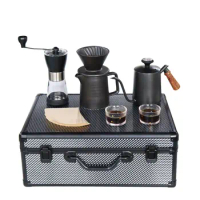 Travel Coffee Maker Sets with Dripper Server Coffee Kettle Manual Grinder Filter Paper Gift Box for Outdoor Camping