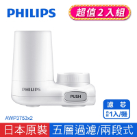 【2入組】Philips 飛利浦超濾萬用式2段龍頭型濾水器 4重plus-五層過濾(AWP3753)