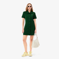 【LACOSTE】女裝-厚磅網眼布鈕扣短袖Polo洋裝(綠色)