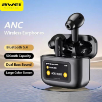 Awei Wireless Bluetooth Headphone ANC TWS Earphones LED Touchscreen Visible Active Noise Cancellation Earphone Sport Earbuds
