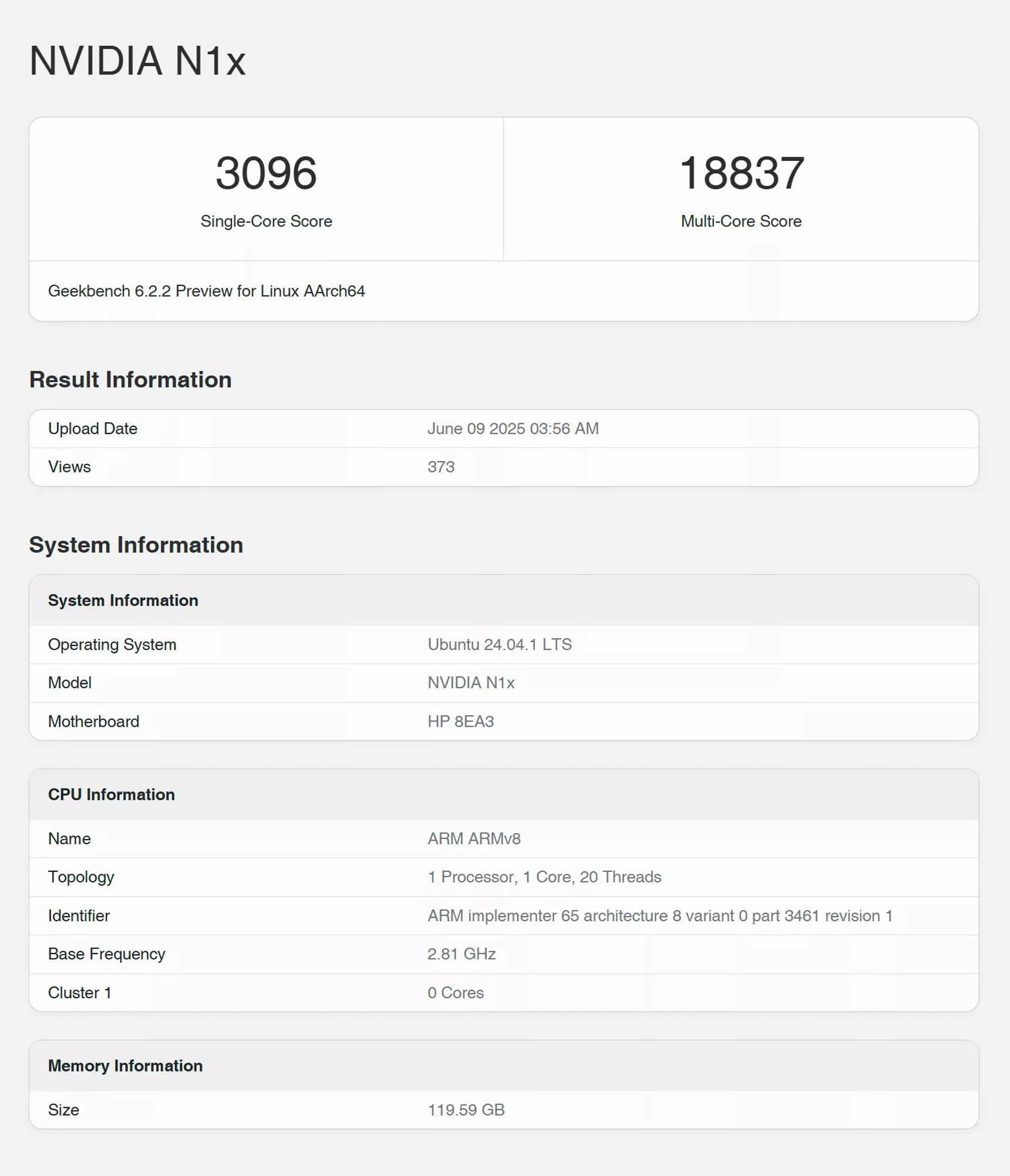 Nvidia の N1X ARM プロセッサが Geekbench に登場、印象的な