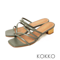 【KOKKO 集團】螺旋細帶金屬方頭羊皮涼拖女鞋(深薄荷綠)