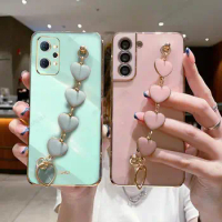 Plating Soft Silicone Cord Phone Case For Oppo Find X5 Pro X3 Neo 3D Love Heart Wristband Bracelet Cover For Find X3 Lite X2 Neo