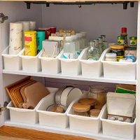 WORTHBUY Kitchen Desktop Snack Organizer Box Plastic Cabinet Sundries Drawer Storage Box With Wheels Refrigerator Storage Case