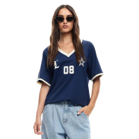T-shirt uniseks wanita NO.08 gaya oversize, T-shirt sukan dengan cetakan nombor 08 gaya jalanan, ses
