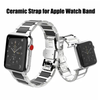 Ceramic Strap for apple watch band 44mm 40mm 42/38mm 49mm Butterfly buckle link bracelet iwatch serie 3 Se 6 ultra 7 8 45mm 41mm