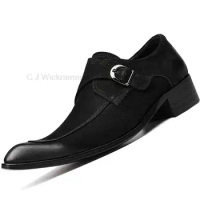 Luxury Men Oxford Shoes Monk Strap Pointed Toe Formal Men Dress Shoes Suede Black Gray Genuine Leather Italy Formal Shoes Men