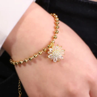 Fashionable sunflower sunflower zircon ball bead titanium steel bracelet for ladies birthday gift Christmas gift