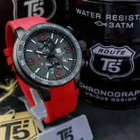 Jam Tangan Pria T5 9147W Chronograph Stopwatch Tali Rubber Kuat dan Elastis Kaca Safir Casing Stainl