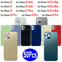 50Pcs，Big Hole NEW Battery Back Glass Cover Housing Case With Sticker For iPhone 12 mini 13 Pro 14 8 Plus 15 11 Pro Max