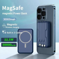 Wireless Power Bank Magnetic 30000mAh Fast Charger 22w Built in Cable Portable Powerbank Type C for iPhone 15 14 13 Xiaomi