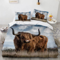 Highland Cow Duvet Cover King/Queen Size,Farmhouse Animal Bull Bedding Set,Funny Cute Herbivores Quilt Cover for Kids Boys Girls