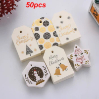 50/100PCS Christmas Labels Paper Hang Tags Gift Wrapping Kraft Tag Xmas Decoration Santa Claus Paper Cards Party Supplies