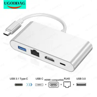 Type-C to RJ45 Ethernet 4K HDMI-compatible USB C 3.0 Hub Adapter for MacBook HP ENVY13 Samsung S21 Dex PS5 TV Huawei Mate10