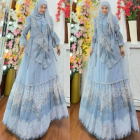 ADELIA SERIES BY HUMAIRA SYARI GAMIS DRESS CERUTY PRINTING PREMIUM OUTER CARDI ORGANZA SET HIJAB JIL
