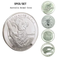 5PCS/SET Australia 1 One Troy Oz Silver Plated Spider Crocodile Koala Wedge Eagle Kookaburra Animal Replica Coin Collection