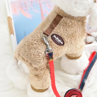 Pet Teddy bear small dog dog clothes autumn and winter four-legged Bomei puppy traction rope to keep warm Schnauzer