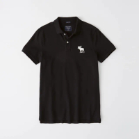 【Abercrombie & Fitch】AF 經典刺繡大麋鹿Polo衫-黑色(平輸品/春夏舒適)