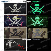 Black Beard Pirate Flag Patch Edward Teach IR Infrared Reflective Military Patch Tactical Navy Seal Team Trident Patches