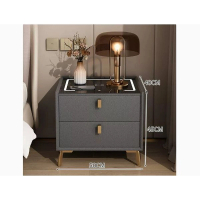 智能床頭櫃輕奢高級感 (【智能實木款】【全實木櫃體+三色燈+無線充電+超纖皮】深灰色50*40*45cm） 