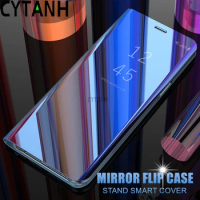 Smart Mirror Flip Case For Samsung Galaxy S21 S20 FE S10 S9 S8 Plus Note 9 20 Ultra A21S A51 A71 A12 A32 A52 Carbon Leather Case