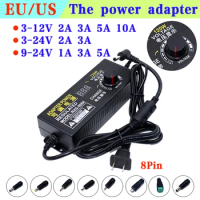 AC 220V To DC 12V Power Supply Adapter 3V 6V 9V 12V 15V 18V 3-12V 24V 1A 2A 3A 5A 10A Volt adjustable charger 8Pin DC connector