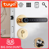 Fingerprint door lock Biometric door handle Smart Password Electric Digital Lock Tuya Keyless Security Door Knob for Home